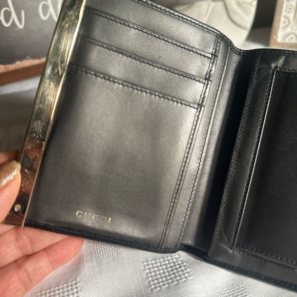 Gucci suede and leather black bifold wallet gold trim 4” x 5” unisex - Picture 4 of 15